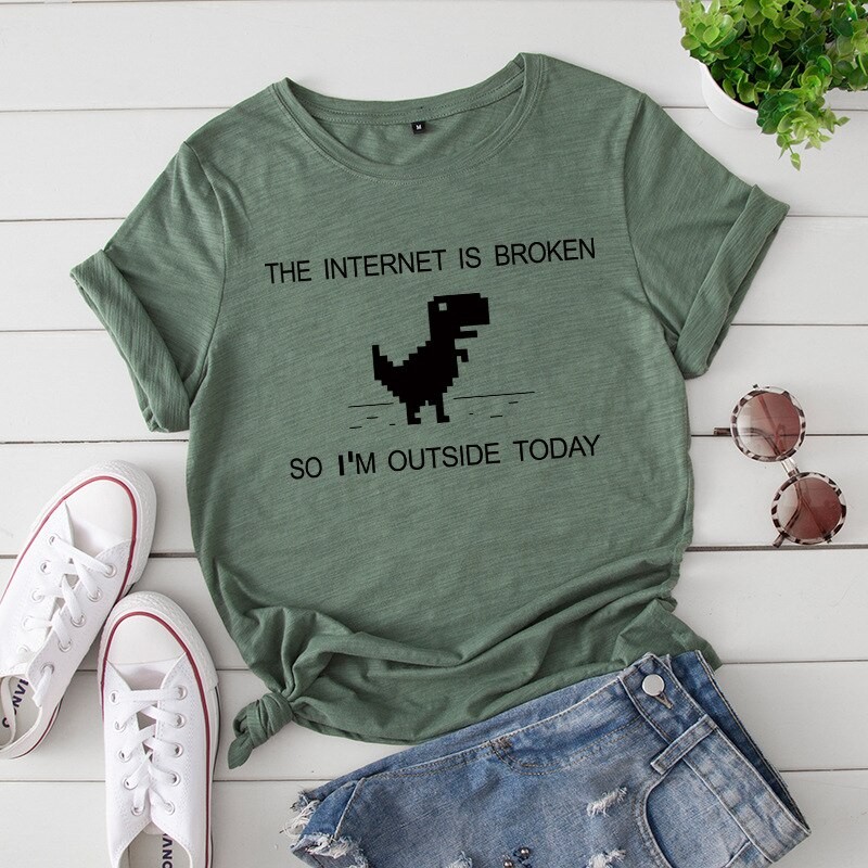 Cute Letters Dinosaur Print Woman Tshirts Top Summer Fashion Women T-shirt Cotton O-neck Casual Short Sleeve T Shirts Female