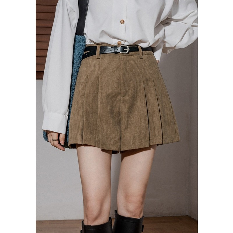 High Waist Corduroy Cloth Pleated Skirt Women's Appear Thin Versatile Shorts Comfortable Fashion Temperament Trouser Skirt 2023