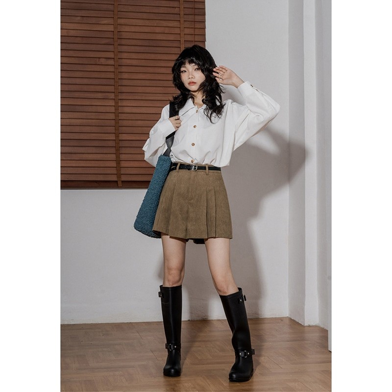 High Waist Corduroy Cloth Pleated Skirt Women's Appear Thin Versatile Shorts Comfortable Fashion Temperament Trouser Skirt 2023
