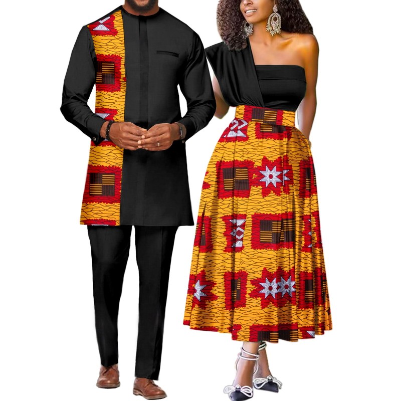 African Couple Matching Clothes for Mens &amp; Women Wedding Dashiki Suits Top Pants Outfit Ankara Print Party Dresses Strapless