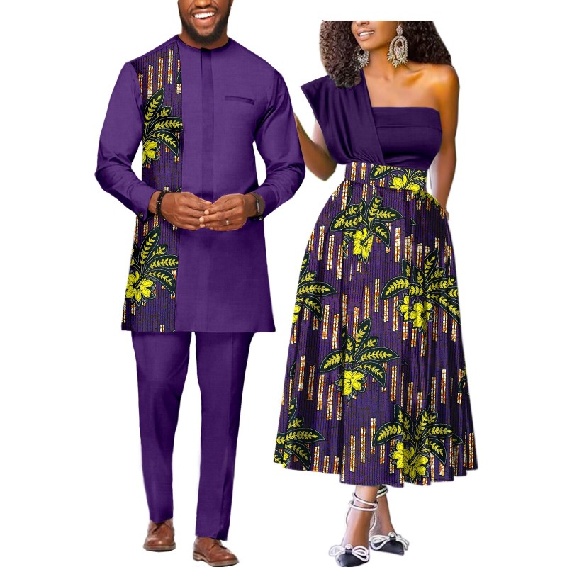 African Couple Matching Clothes for Mens &amp; Women Wedding Dashiki Suits Top Pants Outfit Ankara Print Party Dresses Strapless