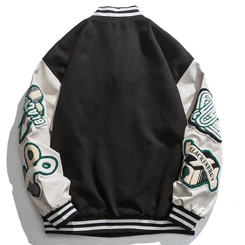 Men Retro Green Varsity Jacket Couple Street Spring Patchwork Color Block Letter Embroidery Bomber Jackets Hip Hop College Coats