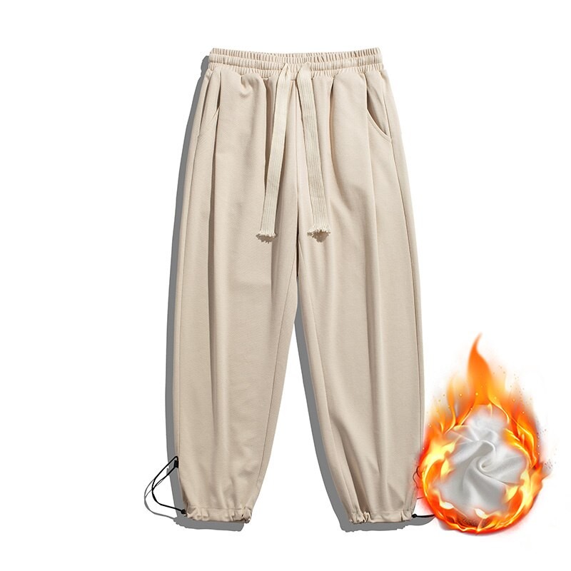 Autumn and Winter Thicken and Fleece Drawstring Sweatpants for Travel or Fitness Classic Solid Trend Jogging Pants for Men