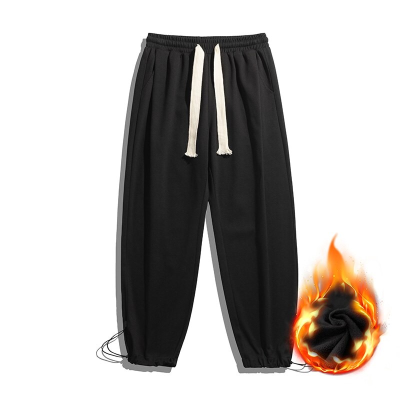 Autumn and Winter Thicken and Fleece Drawstring Sweatpants for Travel or Fitness Classic Solid Trend Jogging Pants for Men