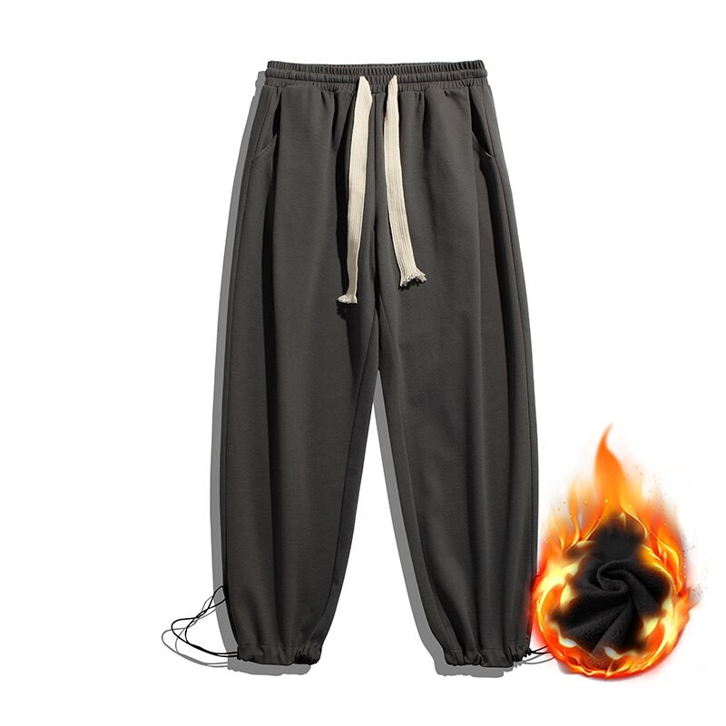 Autumn and Winter Thicken and Fleece Drawstring Sweatpants for Travel or Fitness Classic Solid Trend Jogging Pants for Men