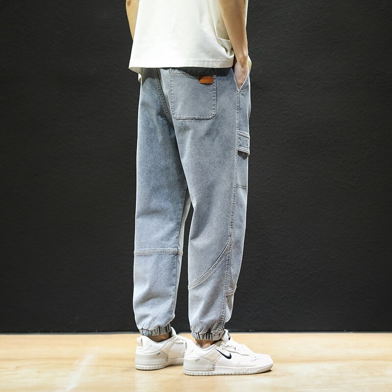 Four Seasons Black Blue Cargo Jeans Versatile Men Streetwear Denim Jogger Pants Baggy Harem Jean Trousers Plus Size 6xl 7xl 8xl