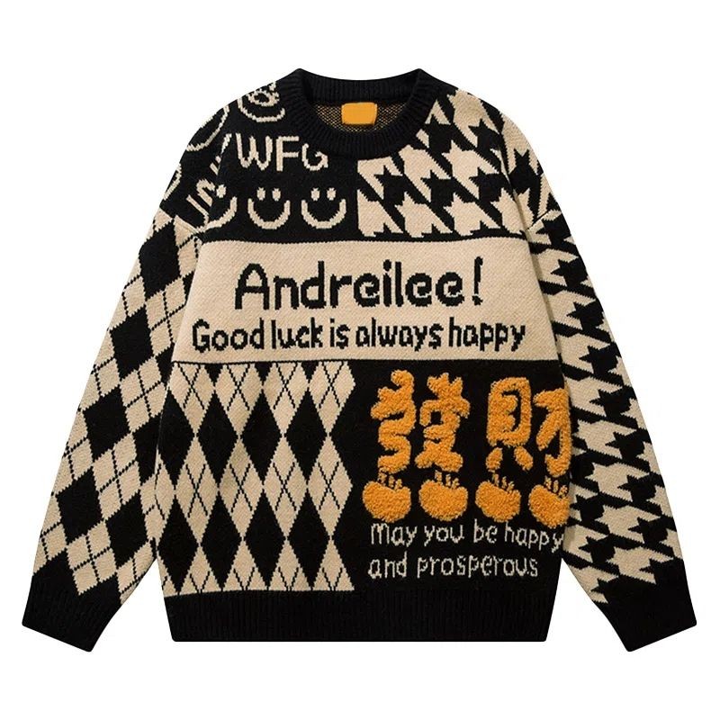 Red letter festive sweater couple year of the rabbit retro Christmas lucky suit couple new thickened loose sweater 2022 hot sale