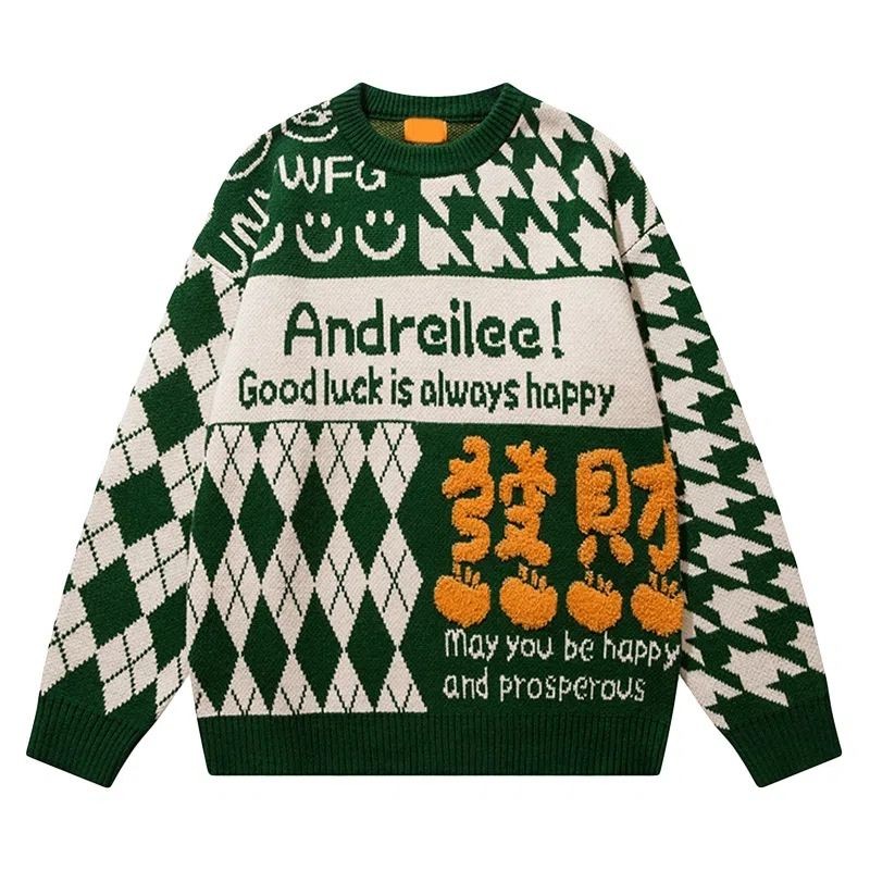 Red letter festive sweater couple year of the rabbit retro Christmas lucky suit couple new thickened loose sweater 2022 hot sale