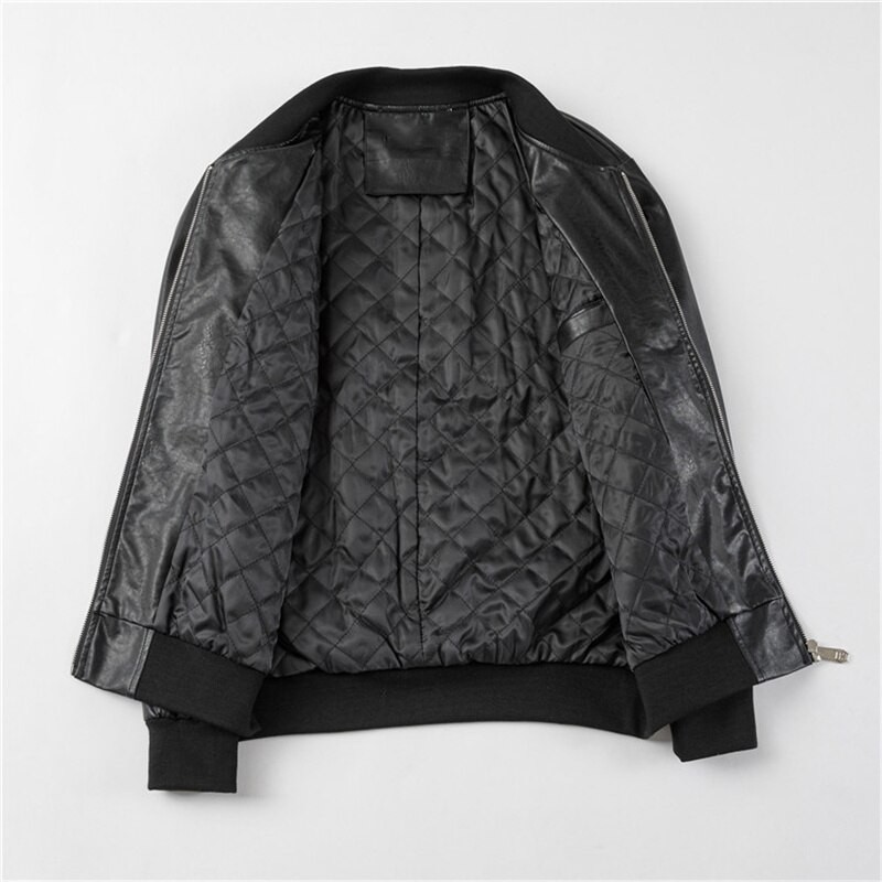 2023 tide autumn and winter new men's stand collar zipper embroidery leather jacket tide brand sequined motorcycle