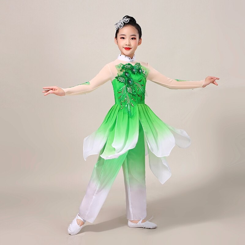 Girls' Yangko Clothing Ancient Chinese Costume Classical Chinese Style Hanfu Dance Wear Umbrella Fan Dance Show Performance