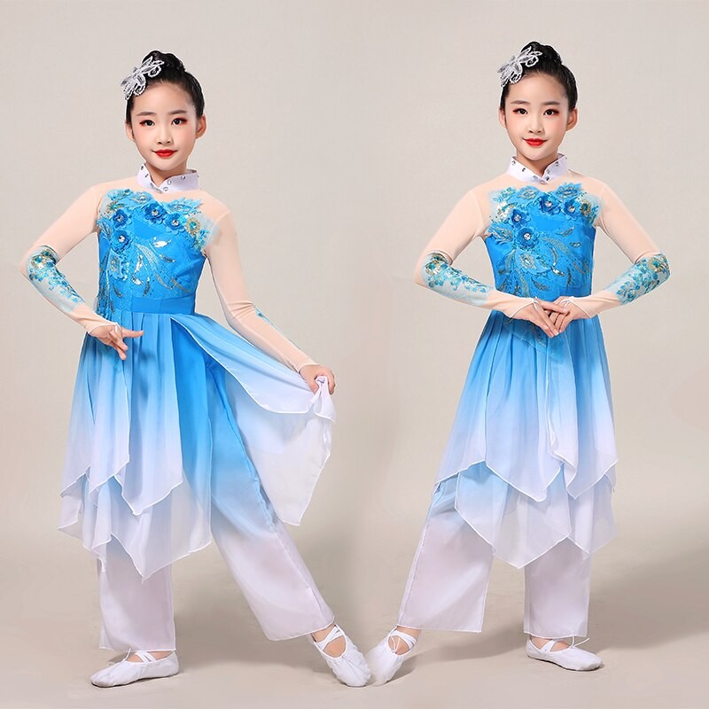 Girls' Yangko Clothing Ancient Chinese Costume Classical Chinese Style Hanfu Dance Wear Umbrella Fan Dance Show Performance