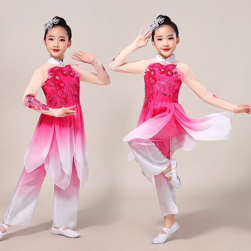 Girls' Yangko Clothing Ancient Chinese Costume Classical Chinese Style Hanfu Dance Wear Umbrella Fan Dance Show Performance