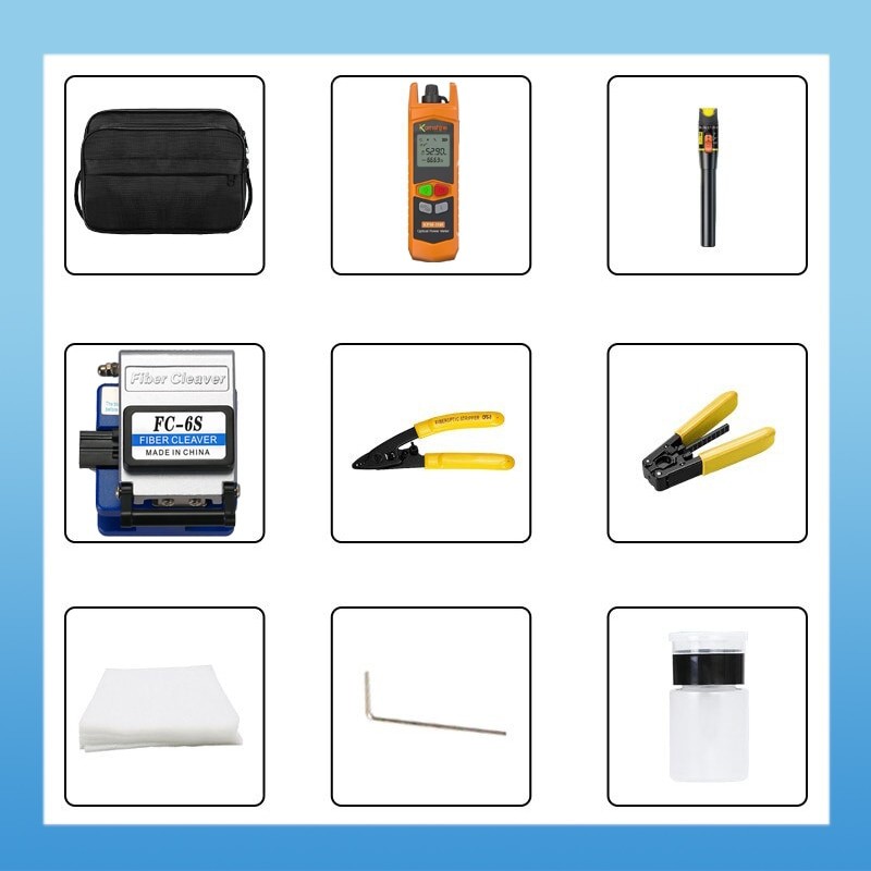 Fiber Optic Kit with FC-6S Fiber Cleaver single mode Optical Power Meter Fiber Cable Tester Visual Fault Locator 10mw FTTH Tool