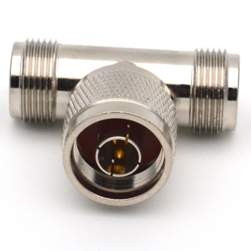 N 3 Way Coax Splitter Adapter Socket T-Type N Male Jack To 2 Dual N Female Plug Nickel Plated Brass RF Coaxial Adapters N-JKK