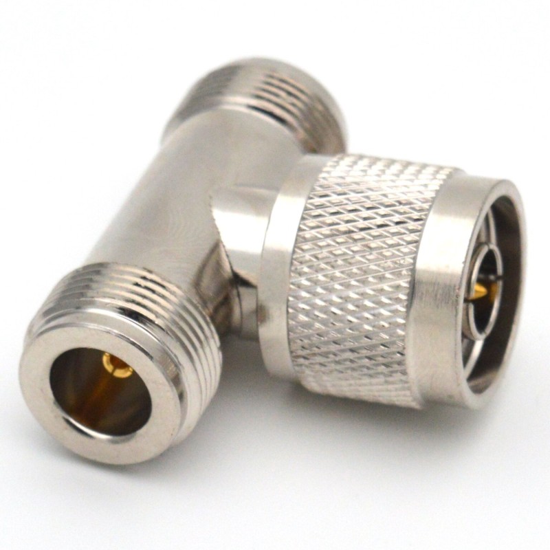 N 3 Way Coax Splitter Adapter Socket T-Type N Male Jack To 2 Dual N Female Plug Nickel Plated Brass RF Coaxial Adapters N-JKK