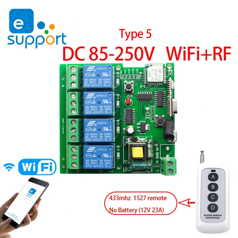 4CH Relay eWeLink Smart  Wifi Switch Module DC5V 12V 32V 110V 220V Inching Self-locking RF Receive 10A Relays