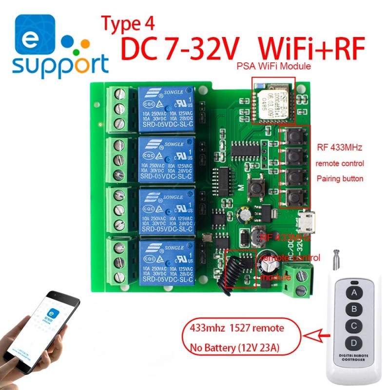 4CH Relay eWeLink Smart  Wifi Switch Module DC5V 12V 32V 110V 220V Inching Self-locking RF Receive 10A Relays
