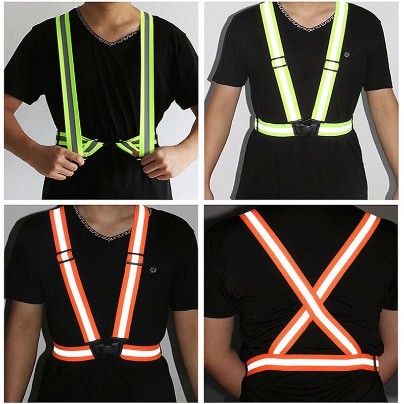 High gloss reflective harness For night run cycling Reflective harness elastic elastic belt For sanitation construction reflecti