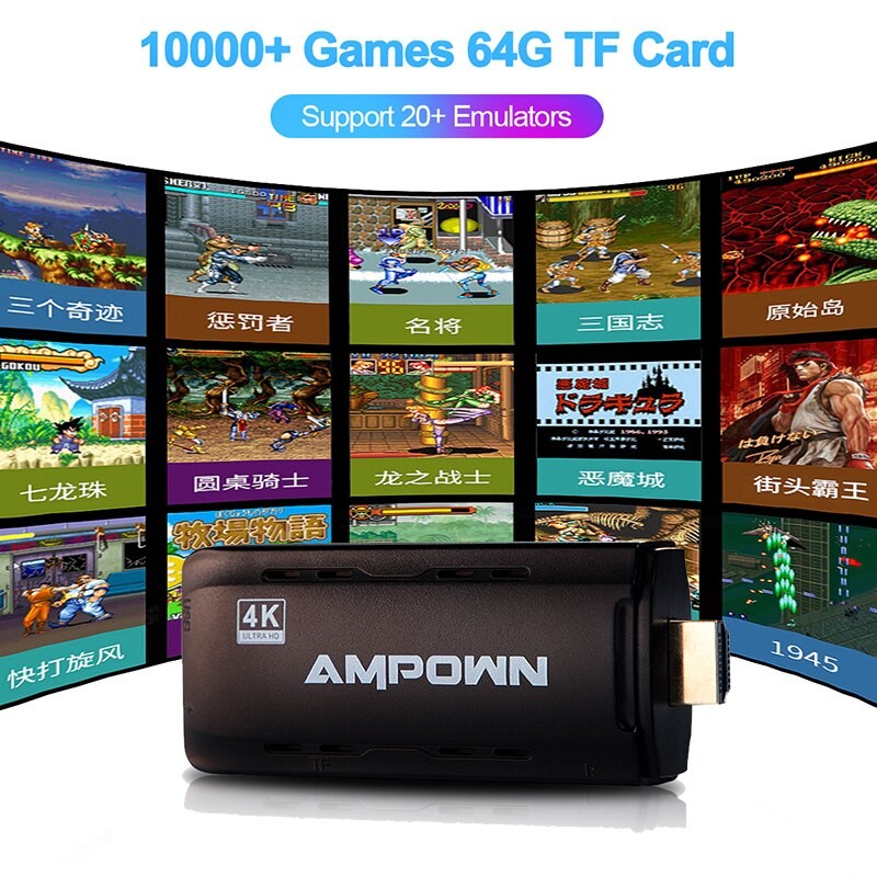 Ampown U9 4K 3D 64G 128G Game Stick Retro Video Game Consoles 2Pcs Wireless Gamepad Support FC SFC GBA GBC N64 PSP 20000+ Games