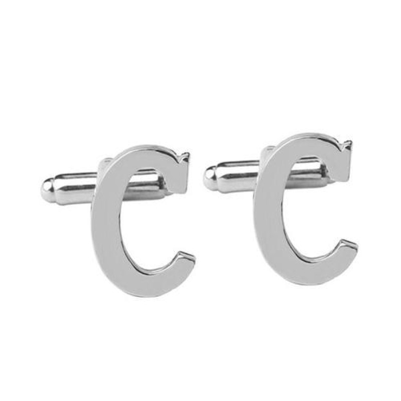 26 Letters A-Z High Quality Brass Silver Color Cufflinks Men's French Shirt Cuff Links Male