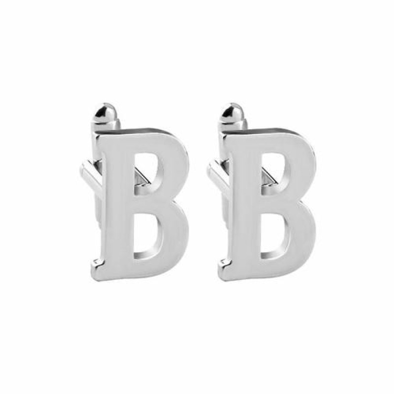 26 Letters A-Z High Quality Brass Silver Color Cufflinks Men's French Shirt Cuff Links Male