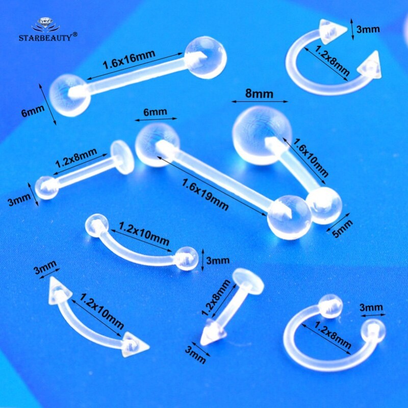 2Pcs/lot Clear Acrylic Ball Punk Bar Lip Ring Silicone Eyebrow Piercing industrial Piercings Labret Piercing Tragus Piercing