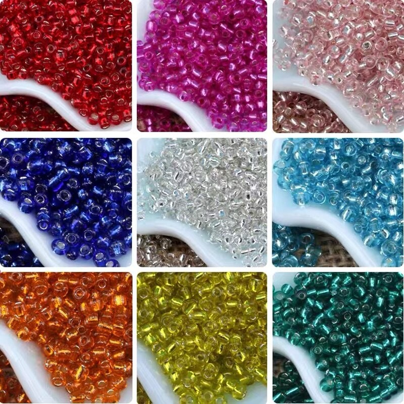 15g/lot 2mm 3mm 4mm Silver Colour Line Effect Charm  Glass Seed Beads for Jewelry Making DIY Handmade Bracelet Accessories