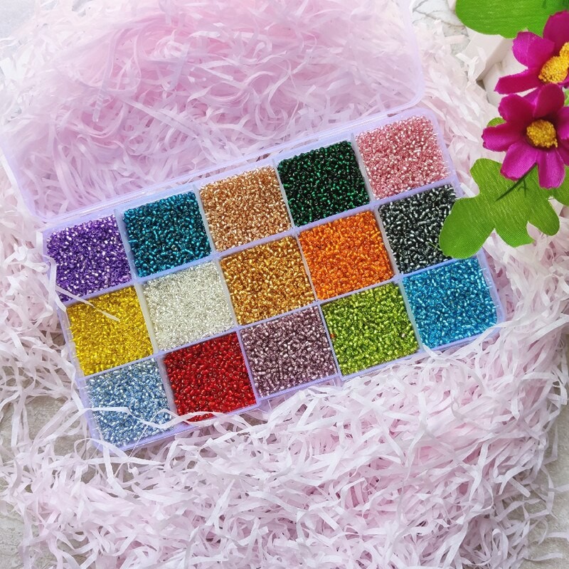 15g/lot 2mm 3mm 4mm Silver Colour Line Effect Charm  Glass Seed Beads for Jewelry Making DIY Handmade Bracelet Accessories