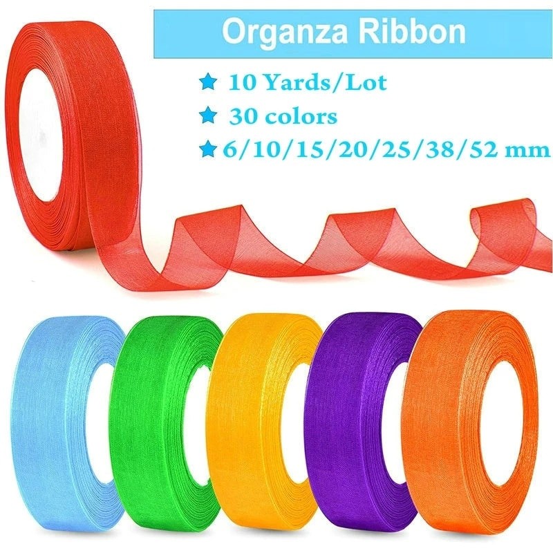 10 Meters/Lot Organza Ribbon Wholesale Gift Wrapping Decoration Christmas Silk Ribbons Lace Fabric 6/10/15/20/25/40/50mm Nylon