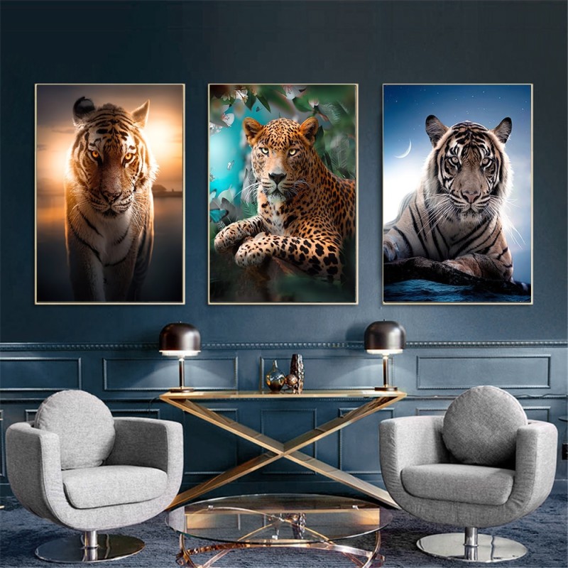 5d Diy Diamond Painting Cross Stitch Kits Lion Tiger Leopard Animals Diamond Embroidery Full Square Mosaic Paintings Home Decor