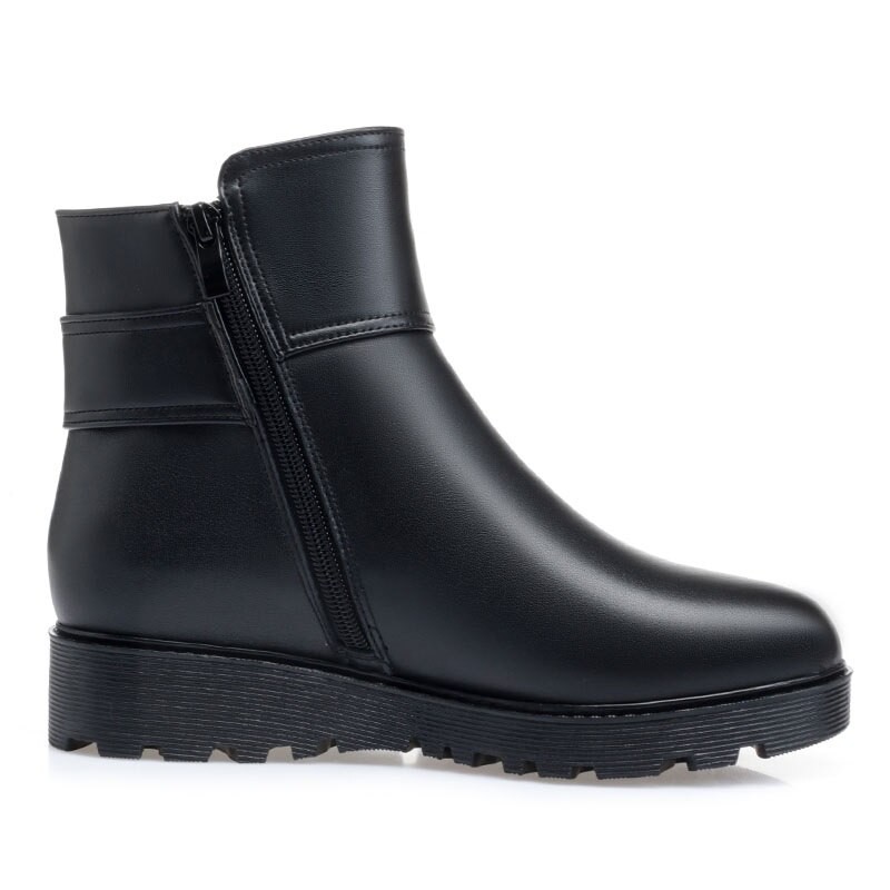 DRKANOL 2022 Classic Black Winter Warm Snow Boots Women Wool Fur Side Zipper Flat Ankle Boots Women Genuine Leather Cotton Shoes