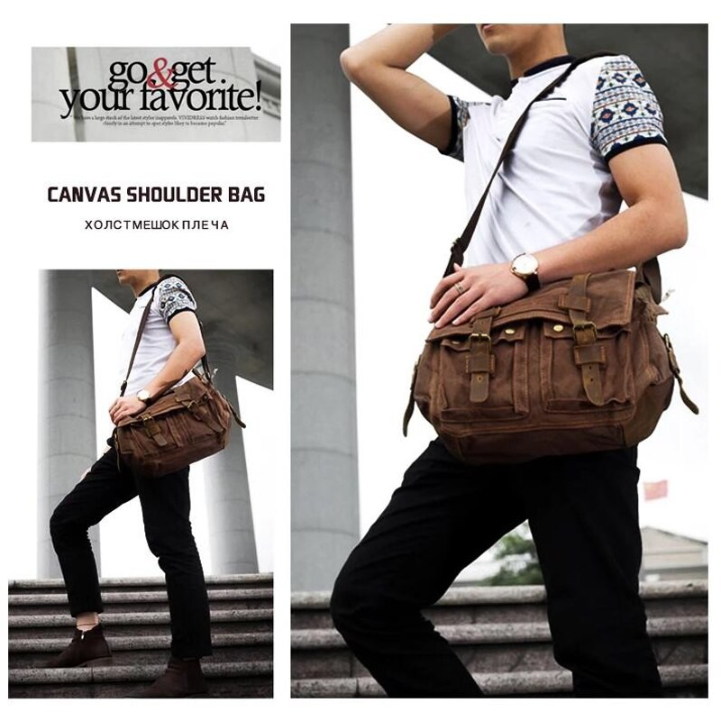 MARKROYAL Canvas Leather Mens Large Crossbody Bag Male Messenger Bag Brand Shoulder Bag Large Capacity Satchel Dropshipping