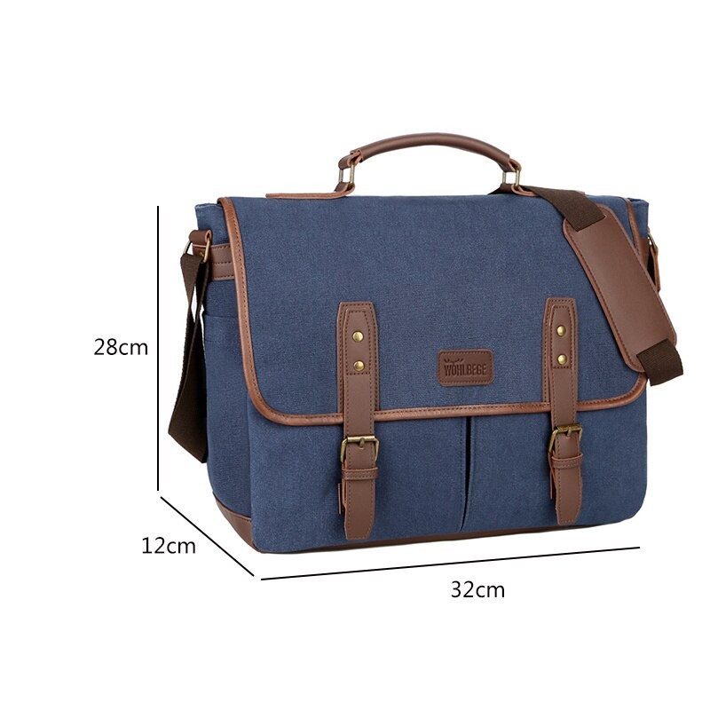 Mens Messenger 14 Inch Vintage Canvas Briefcase Large Satchel Shoulder Rugged Computer Laptop Bag