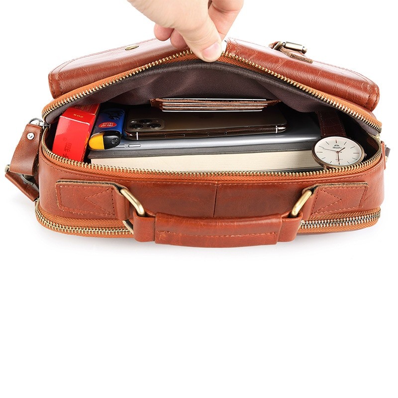 Genuine leather men's large-capacity cross-body briefcase multi-function single-shoulder cross-body handbag cow leather