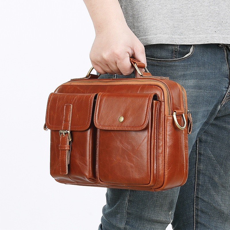 Genuine leather men's large-capacity cross-body briefcase multi-function single-shoulder cross-body handbag cow leather