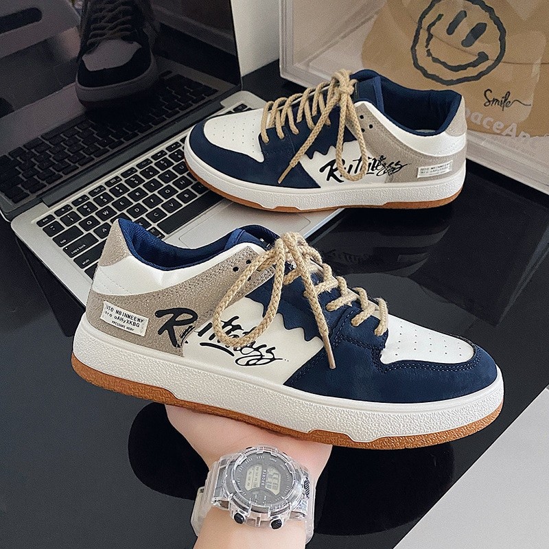Outdoor Fashion Skateboard Shoes Men's Sports Shoes 2023 Casual Men's Shoes Leather Stitching Nude Shoes All-match Student Shoes
