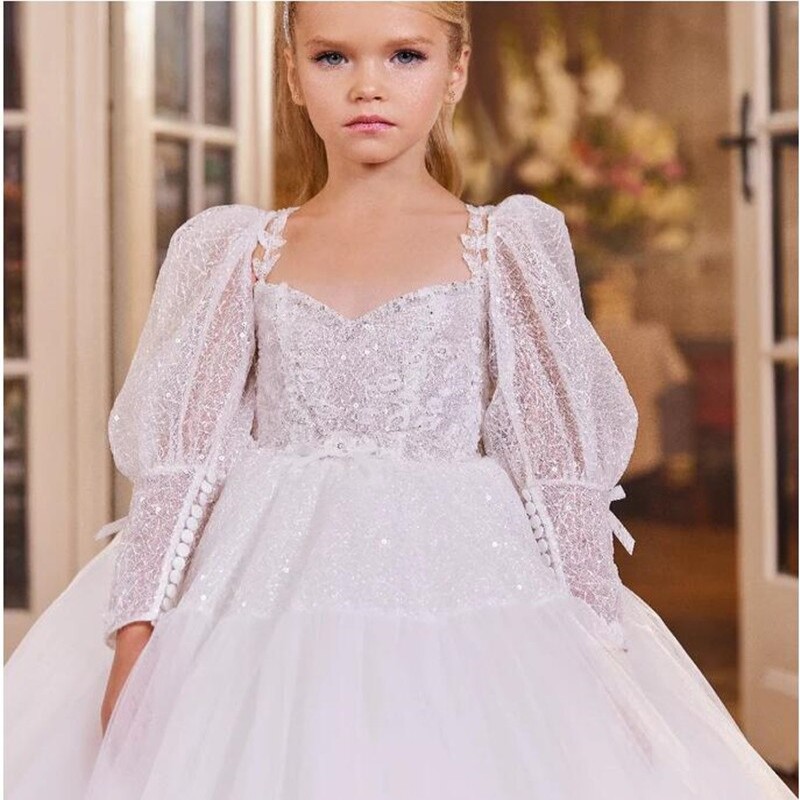 New Ball Gown Flower Girl Dress For Wedding Party Gown Custom Kid Birthday Princess First Communion Dress Kid Size 1-16Years