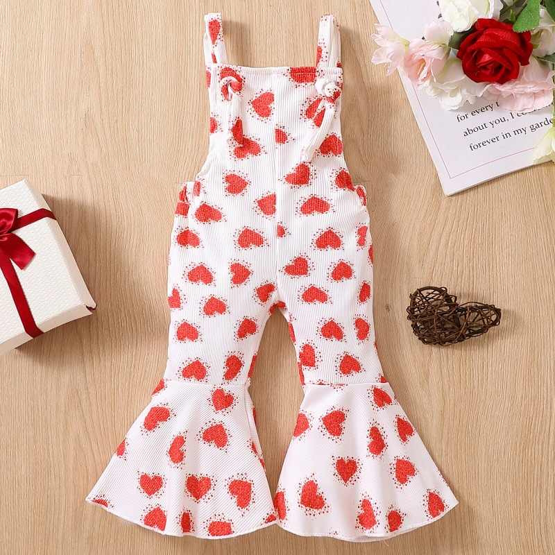 Citgeett Summer Valentine's Day Kids Girl Sleeveless Rompers Casual Heart Printed Flared Trousers Jumpsuit Clothes