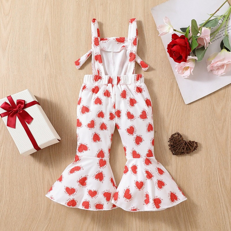 Citgeett Summer Valentine's Day Kids Girl Sleeveless Rompers Casual Heart Printed Flared Trousers Jumpsuit Clothes