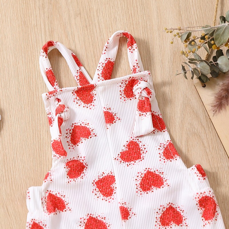 Citgeett Summer Valentine's Day Kids Girl Sleeveless Rompers Casual Heart Printed Flared Trousers Jumpsuit Clothes