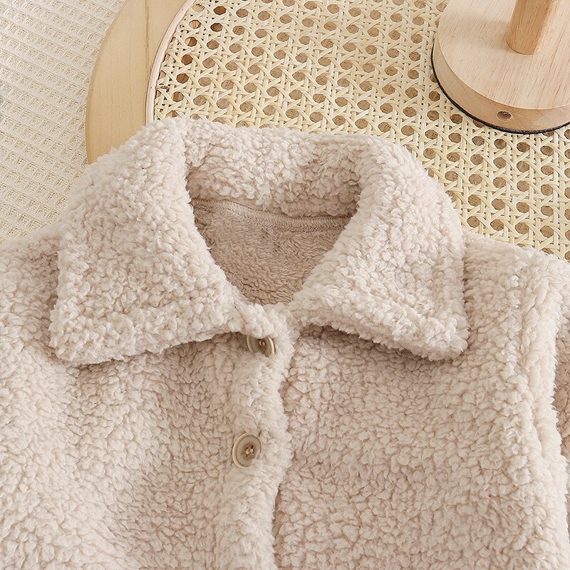 Autumn and Winter Children's Plush Coat, Baby Lamb Fleece Thickened Warm Long-sleeved Single-breasted Literary Sweet Tweed Coat