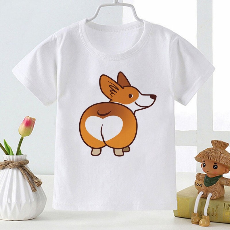 Kawaii Shiba Cartoon Kids T-shirt Cute Animal Sweet Style Baby Girl Clothes 2-12 Years Children T Shirt Short Sleeve Basic Tops