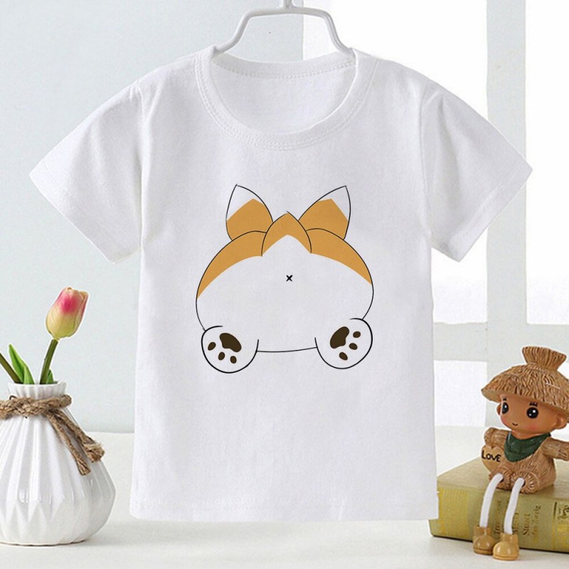 Kawaii Shiba Cartoon Kids T-shirt Cute Animal Sweet Style Baby Girl Clothes 2-12 Years Children T Shirt Short Sleeve Basic Tops