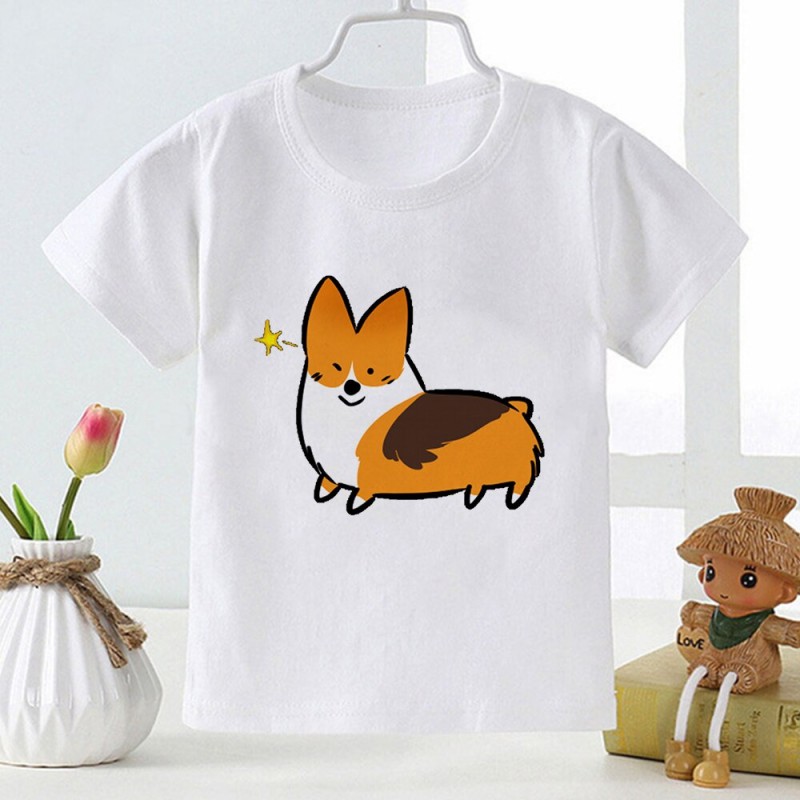 Kawaii Shiba Cartoon Kids T-shirt Cute Animal Sweet Style Baby Girl Clothes 2-12 Years Children T Shirt Short Sleeve Basic Tops