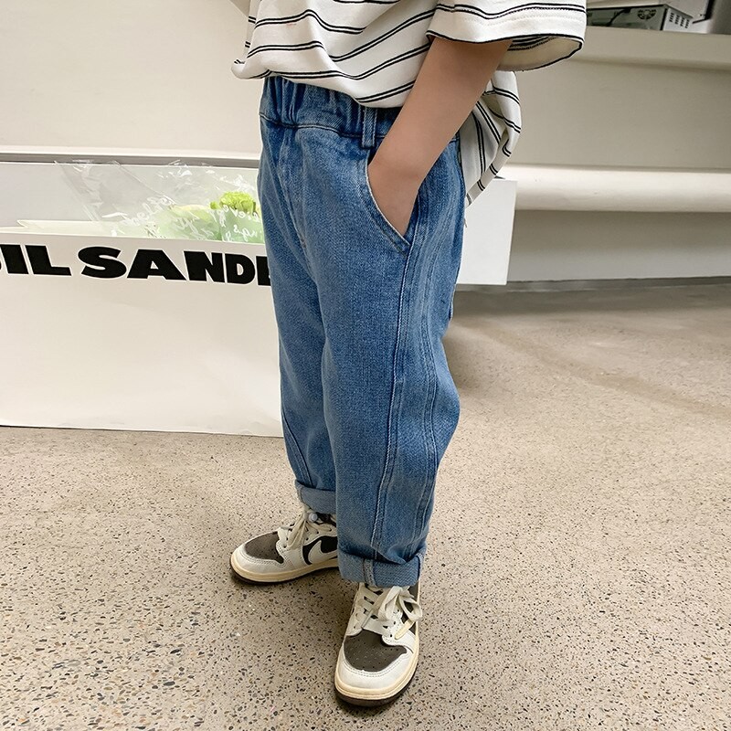 2023 Children's pants Spring boys' patchwork jeans trend high quality trouser 3-11