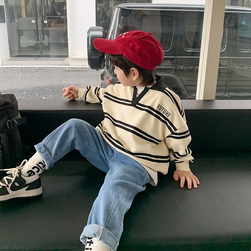 2023 Children's pants Spring boys' patchwork jeans trend high quality trouser 3-11