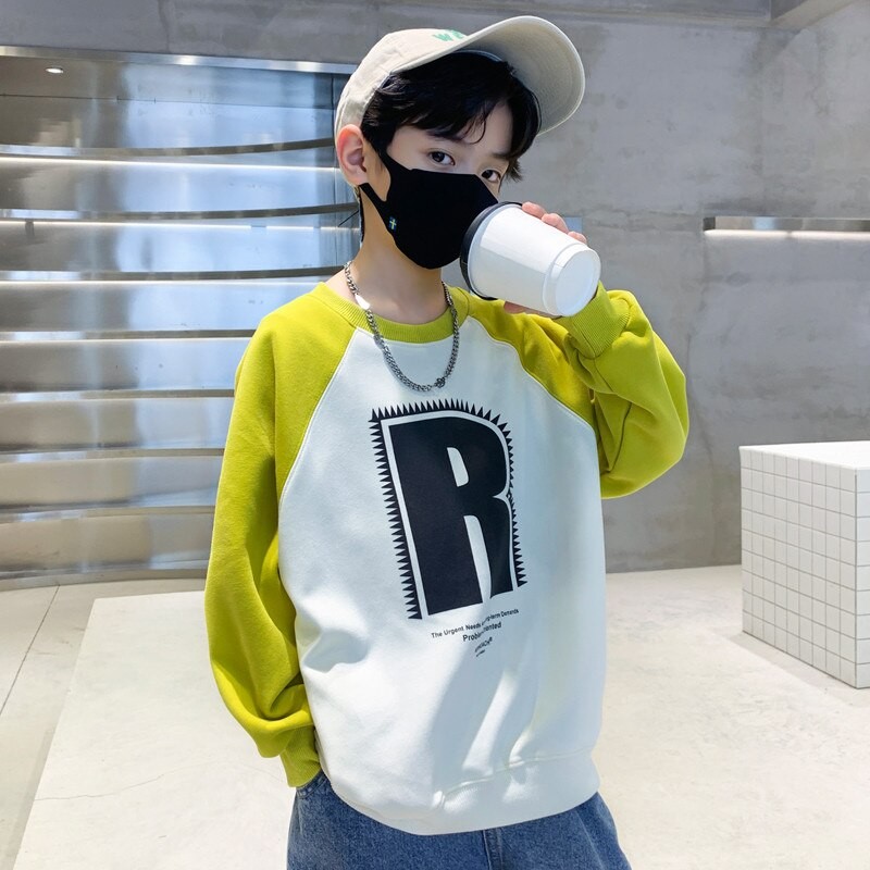 2023 New Kids Cotton Sweatshirt with Letter Print For Big Boys Casual Spring Fall Sweatershirt T-shirt For 5 7 9 11 13 14 Years