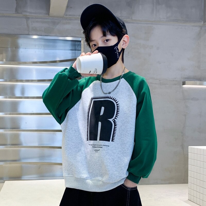 2023 New Kids Cotton Sweatshirt with Letter Print For Big Boys Casual Spring Fall Sweatershirt T-shirt For 5 7 9 11 13 14 Years