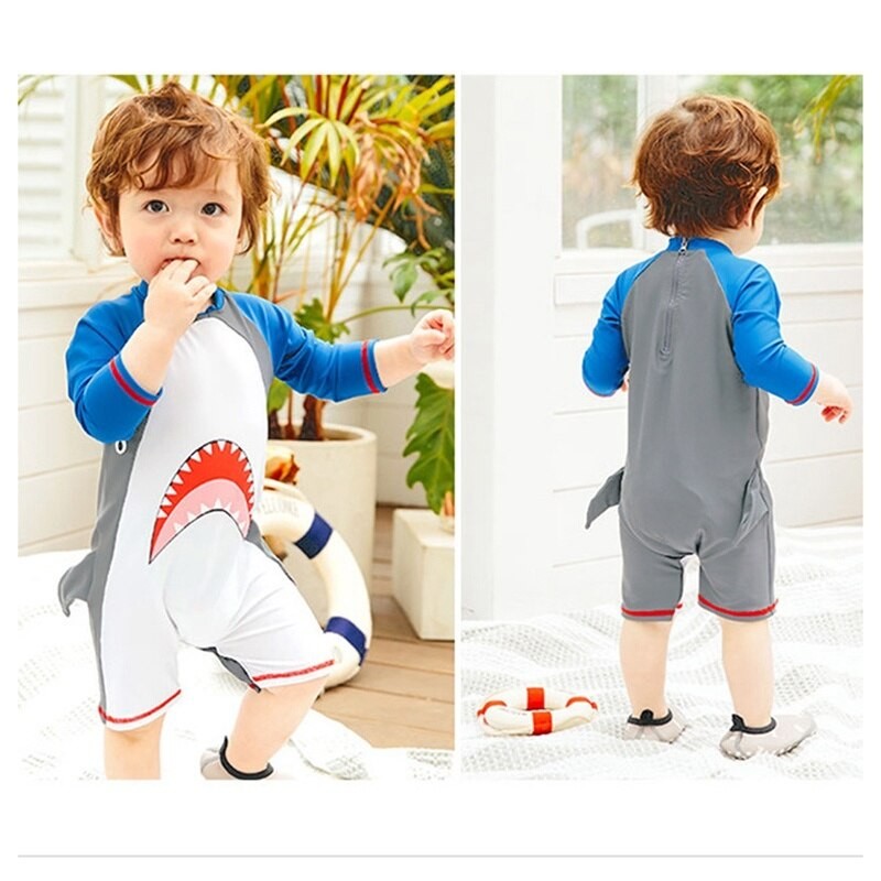 Children Baby Boys Swimsuit One-Pieces Long Sleeve Swimming Bathing New Summer Bathing Swimwear Shark Cartoon Kids Boy Swimwears