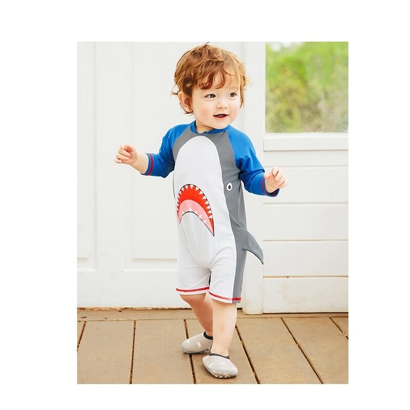Children Baby Boys Swimsuit One-Pieces Long Sleeve Swimming Bathing New Summer Bathing Swimwear Shark Cartoon Kids Boy Swimwears